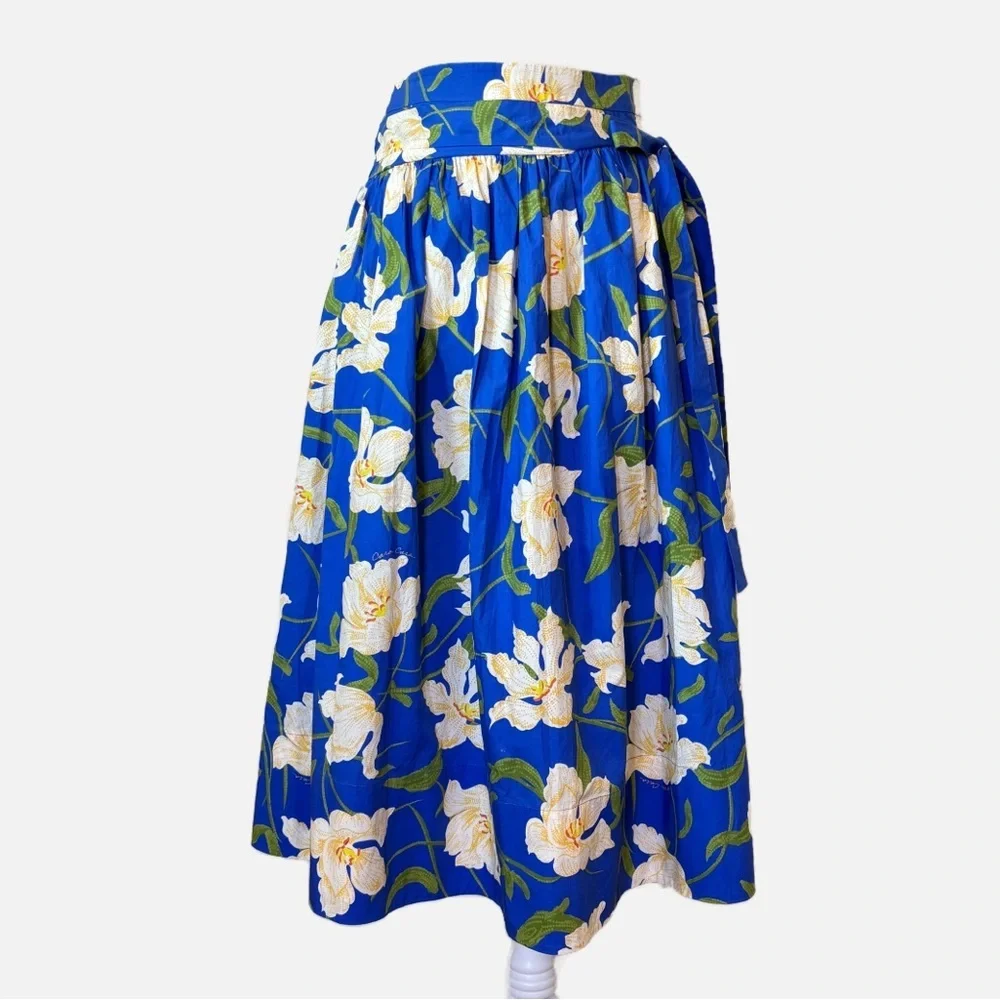 Cara Cara Kayla Floral Midi Skirt Blue Holland Tulips Pleated Poplin Size 0